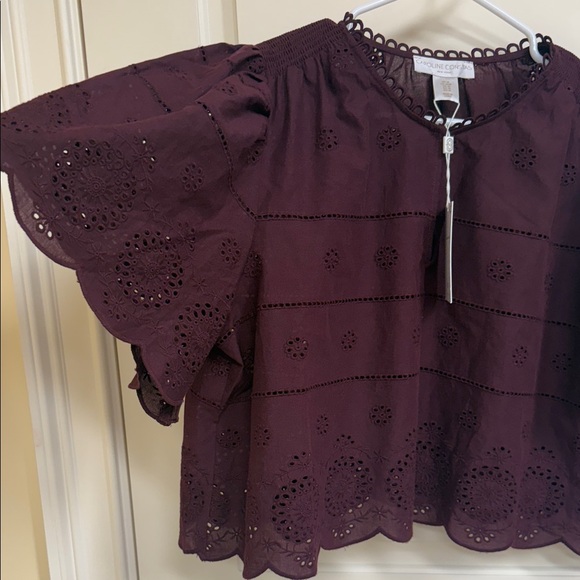 Caroline Constas Burgundy Eyelet Blouse - Picture 8 of 15